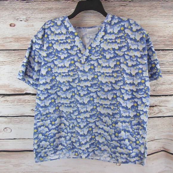 Maryland Scrubs Aurora Size M Moon and Stars Scrub Top - Picture 1 of 5